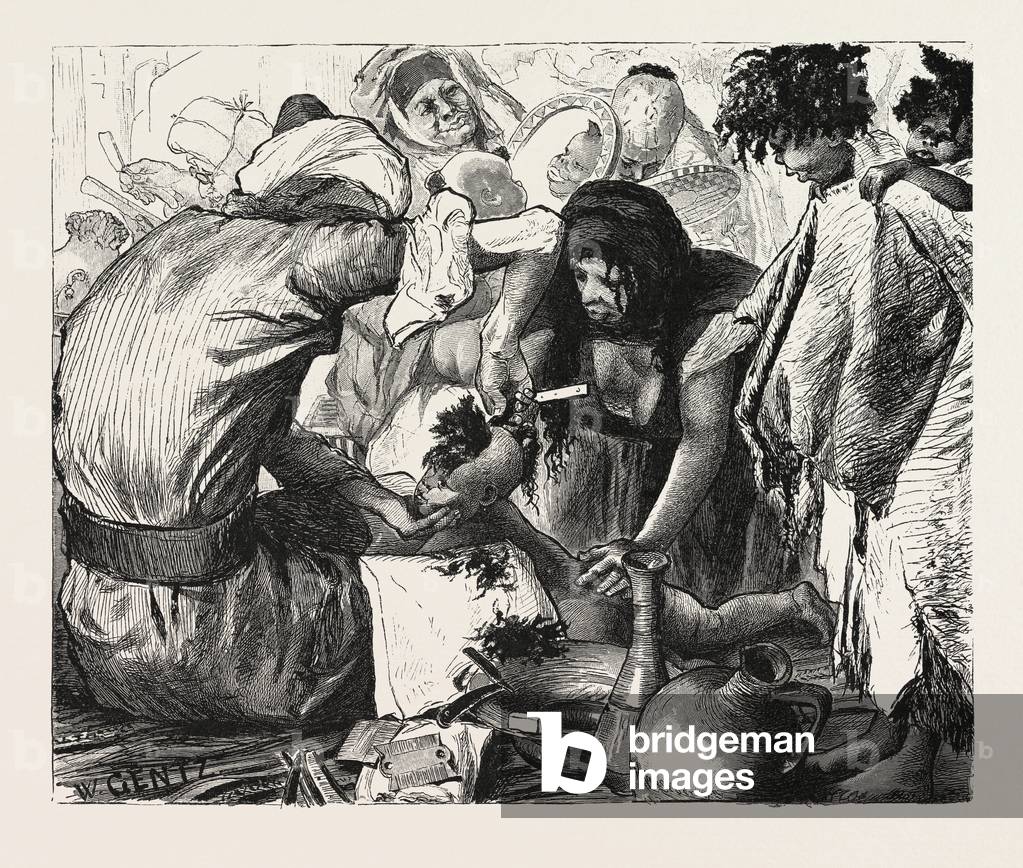 Shaving Small Boys in Cairo. Egypt, Engraving 1879