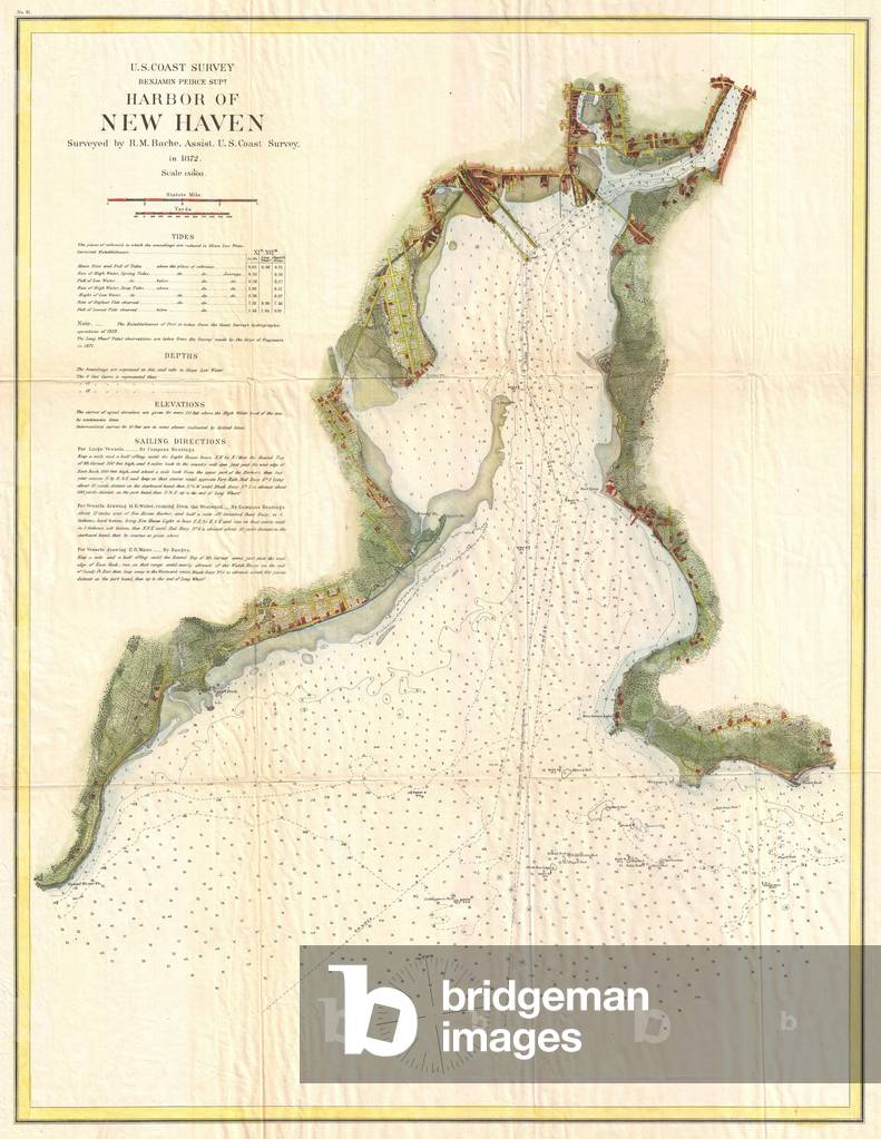 1872, U.S. Coast Survey Map of New Haven, Connecticut