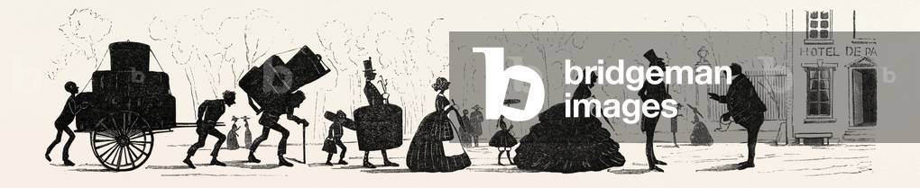 Waters Silhouettes: Arrival of a French Family. Engraving 1855