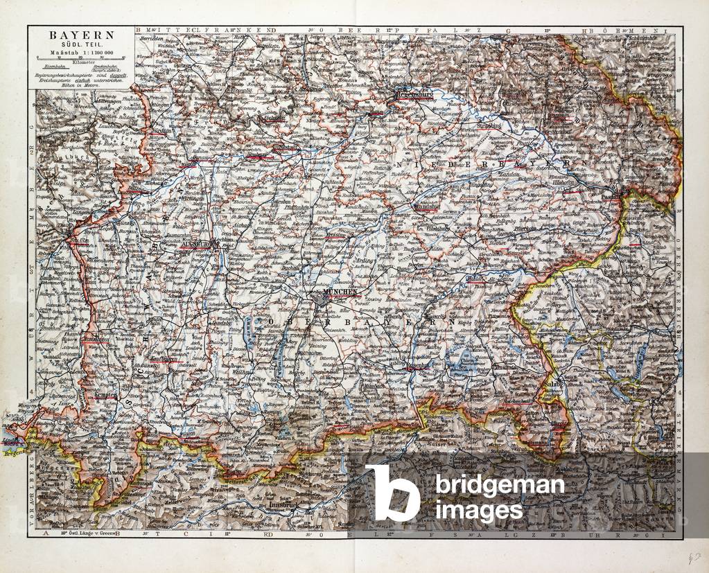 Map of the Southern Part of Bavaria Germany 1899