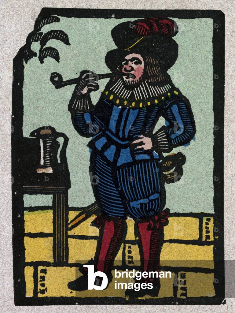 Illustration of English Tales Folk Tales and Ballads. A Man Wearing Colourful Clothes and Smoking a Pipe