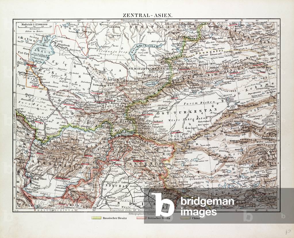 Map of Central Asia Afghanistan Pakistan Republic of Tajikistan Turkmenistan the Republic of Uzbekistan Tibet and the North of India 1899