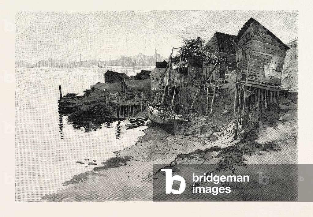 New Brunswick, St. John, Back of Harbour, Low Tide, Canada, Nineteenth Century Engraving