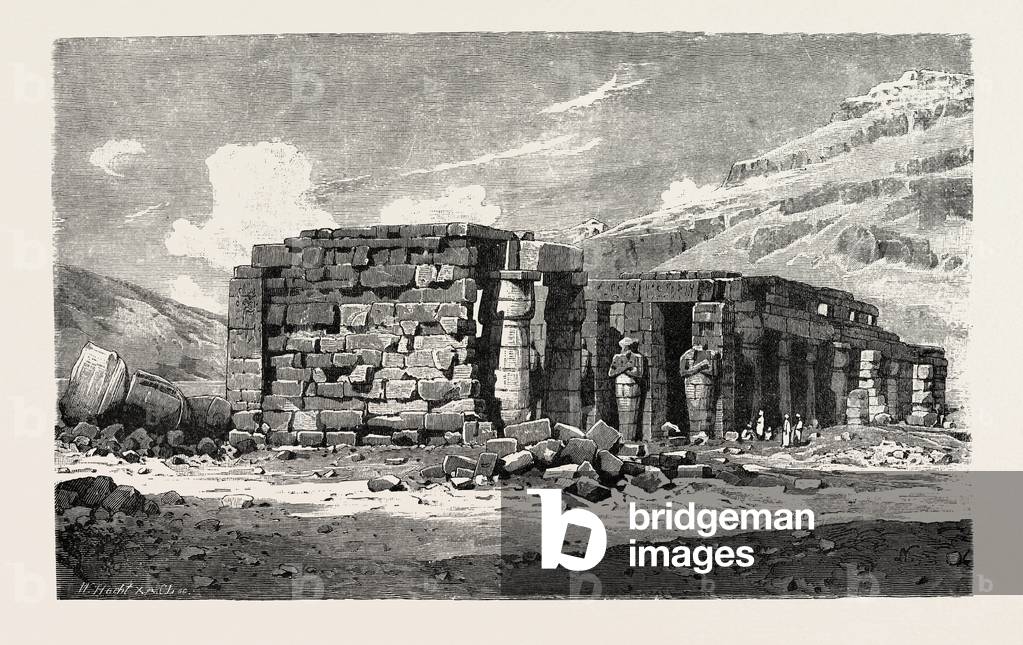 Ruins of the Ramesseum. Egypt, Engraving 1879