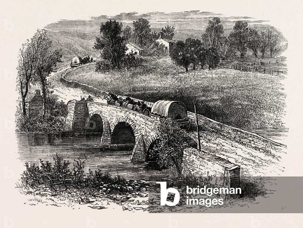 Antietam Bridge,USA, 1870s Engraving