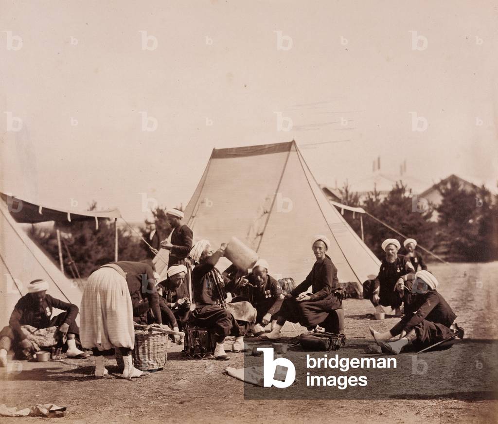 Zouaves' Meal; Gustave Le Gray, French, 1820 - 1884; Chalons, France, Europe; 1857; Albumen silver print; Image: 32.9 x 38.4 cm (12 15/16 x 15 1/8 in.) -