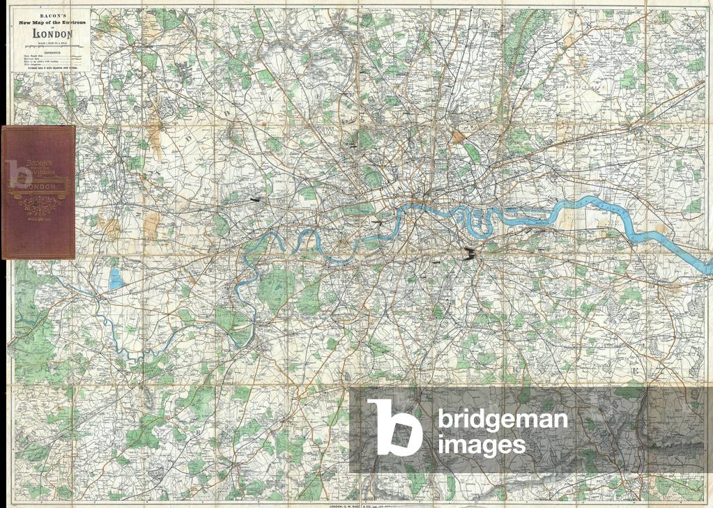 1895, Bacon's Pocket Map of the Environs of London, England