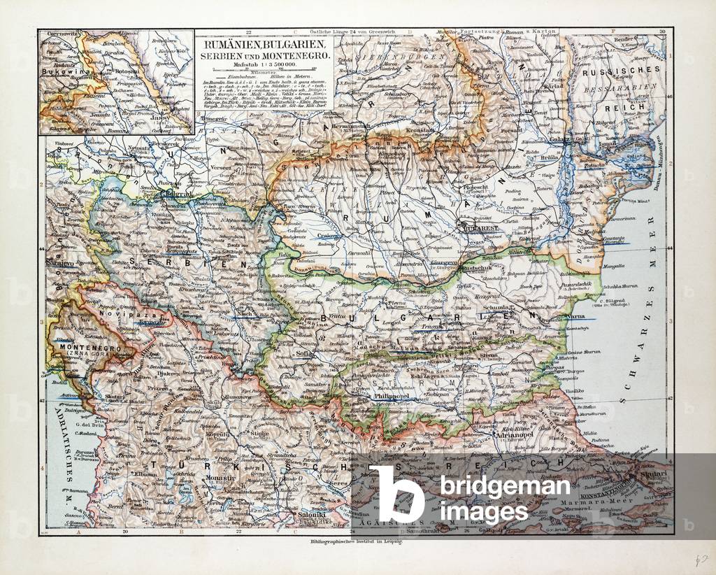 Map of Romania Serbia Bulgaria Montenegro 1899