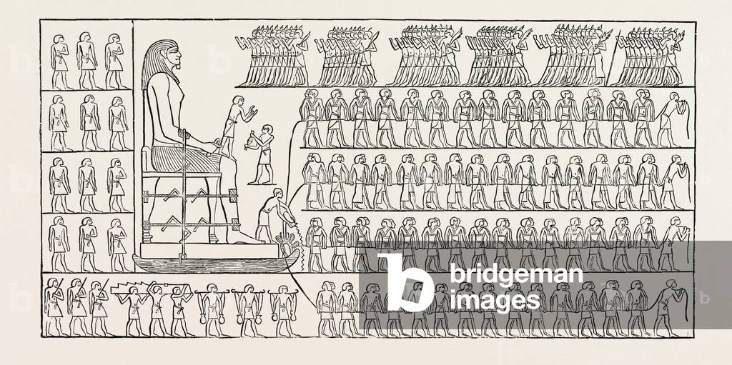 Transport of a Colossus, From a Tomb at El Bersheh. Egypt, Engraving 1879