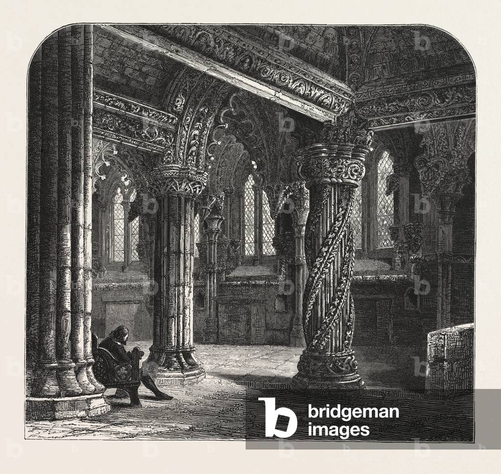 The Apprentice Pillar in Roslin Chapel, Edinburgh and the South Lowlands, Scotland,19th Century Engraving