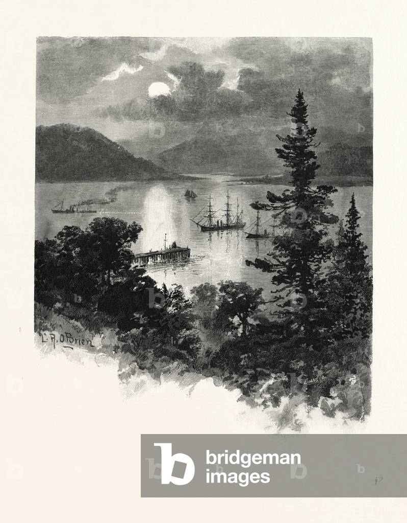 British Columbia, Esquimalt Harbour, Canada, Nineteenth Century Engraving