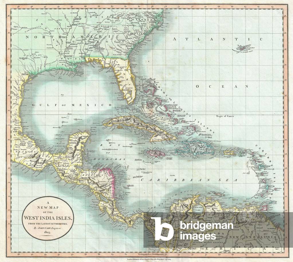 1803, Cary Map of Florida, Central America, the Bahamas, and the West Indies, John Cary, 1754 Ð 1835, English cartographer