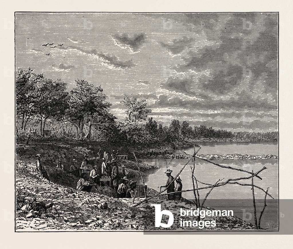 Washing Sand for Diamonds On the Banks of the Vaal River. The Vaal is One of the Most Important Rivers of South Africa.