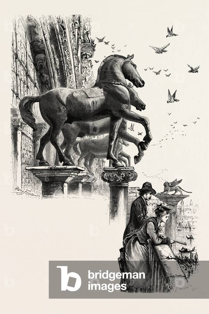 Horses of St. Mark, San Marco, Venice, Italy, 19th Century Engraving