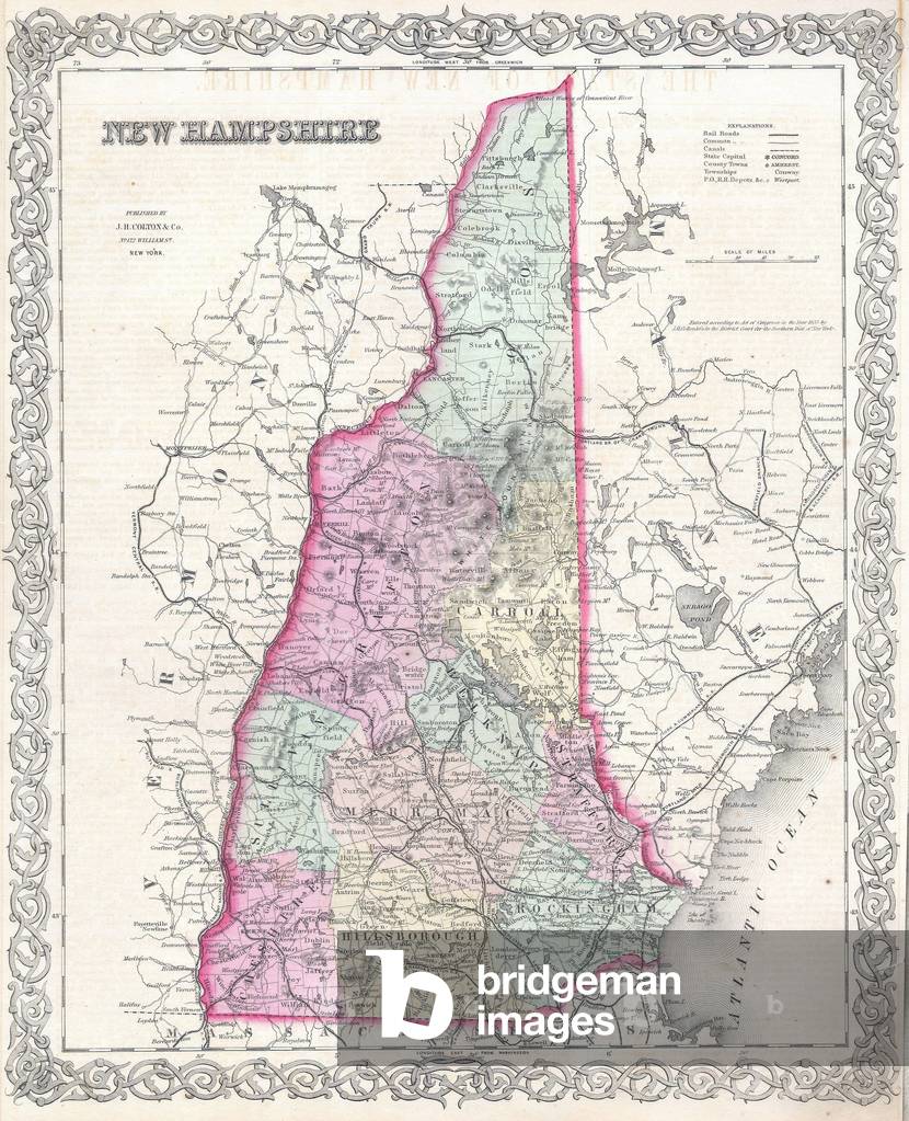 1855, Colton Map of New Hampshire