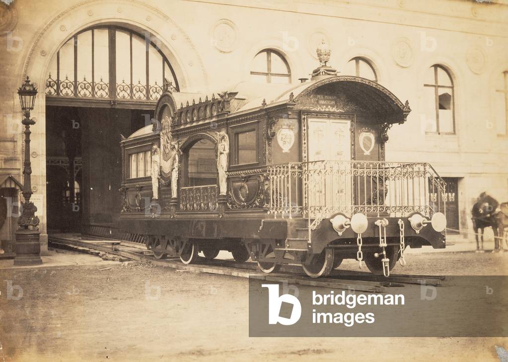 [Pius IX's Railroad Car]; Gustave Le Gray, French, 1820 - 1884; Rome, Italy, Lazio, Europe; 1859; Albumen silver print; Image: 28.9 x 40.6 cm (11 3/8 x 16 in.) -