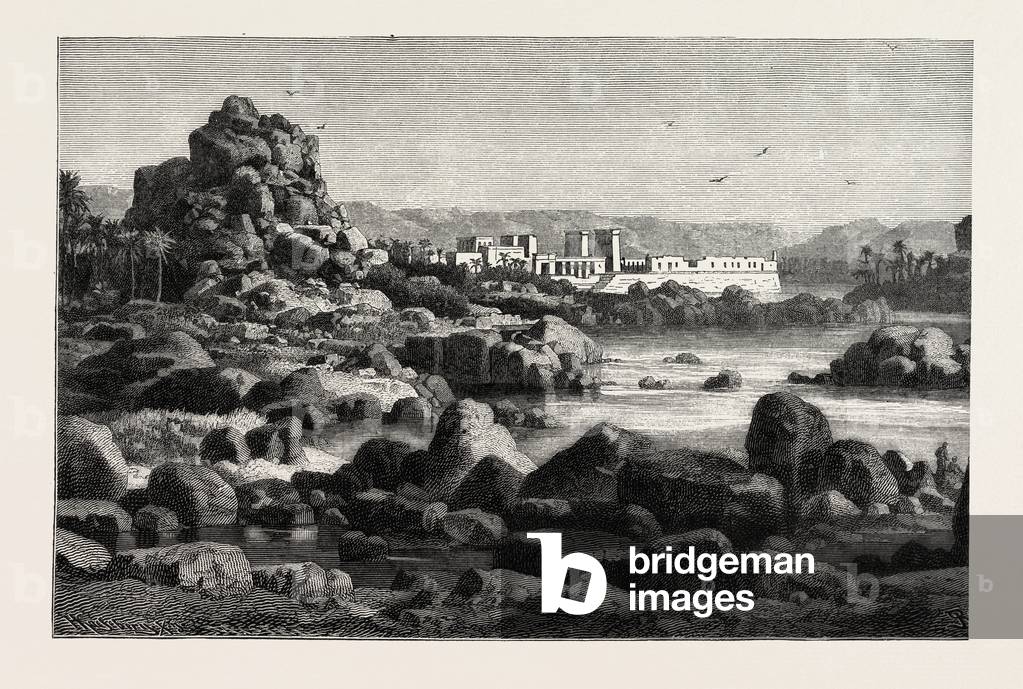 The First Cataract of the Nile and the Island of Phile Egypt, Engraving 1882