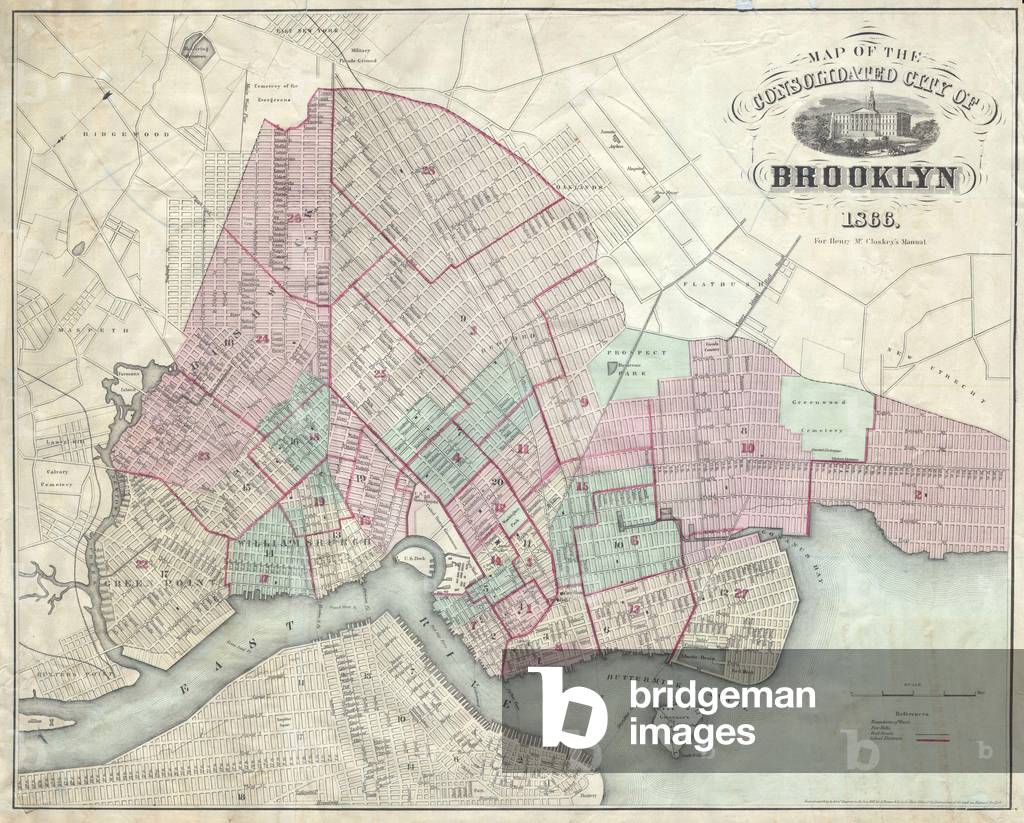 1866, McCloskey's Pocket Map of Brooklyn, New York