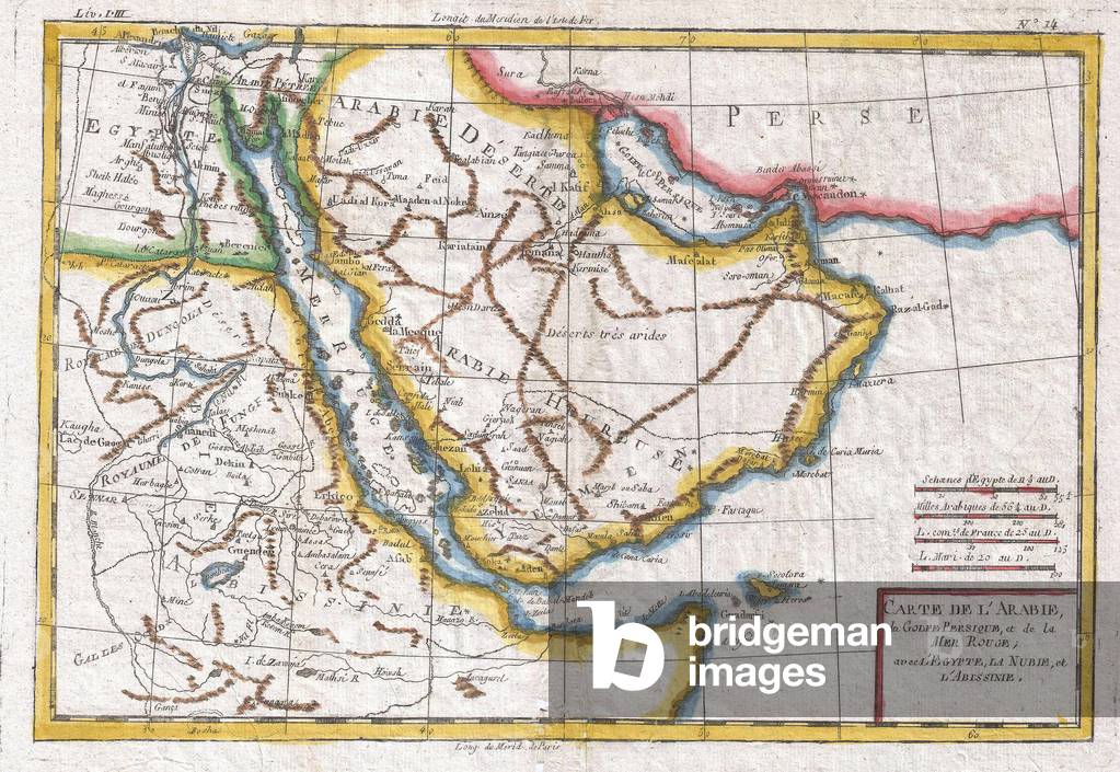 1780, Raynal and Bonne Map of Arabia and Abyssinia, Rigobert Bonne 1727 Ð 1794, one of the most important cartographers of the late 18th century