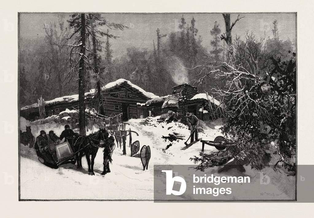 Lumbermen's Camp, Canada, Nineteenth Century Engraving