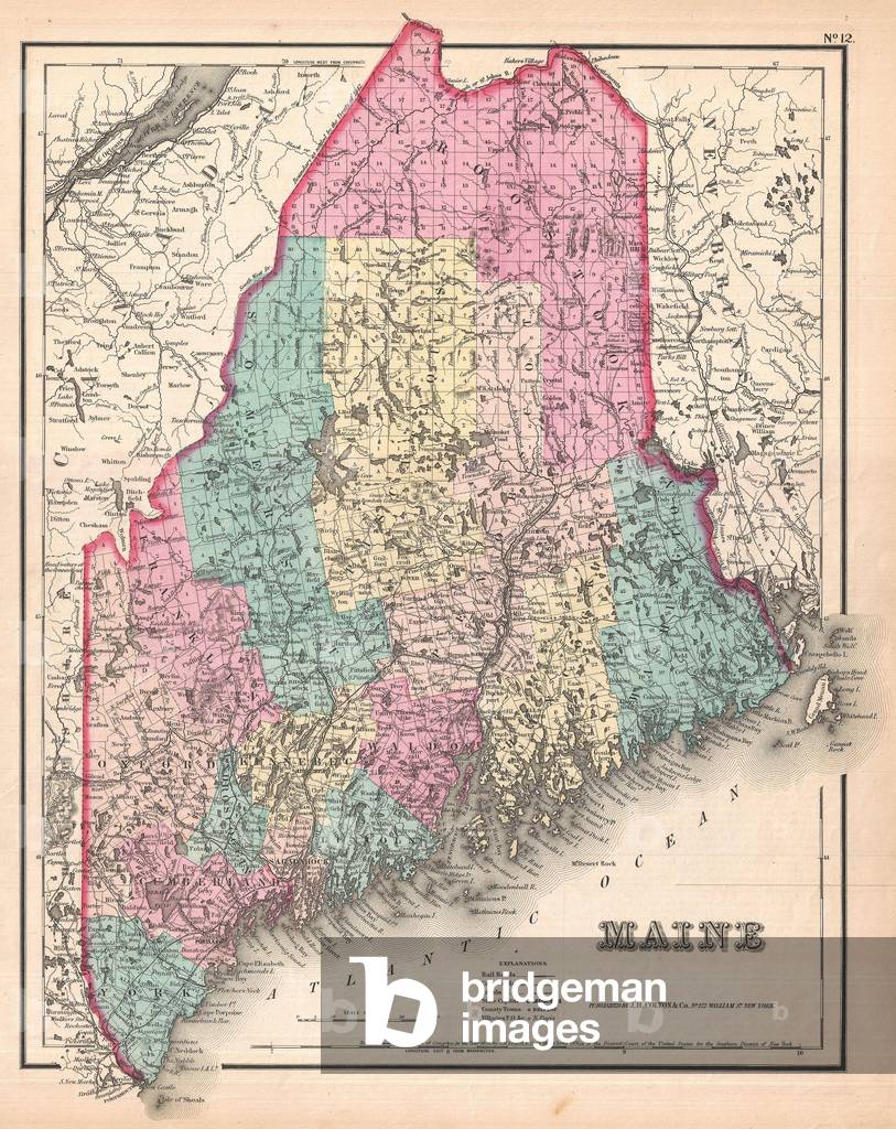 1857, Colton Map of Maine