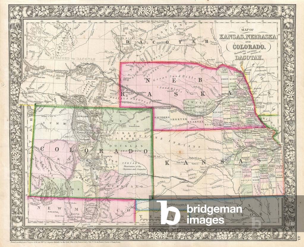 1866, Mitchell Map of Colorado, Nebraska, and Kansas