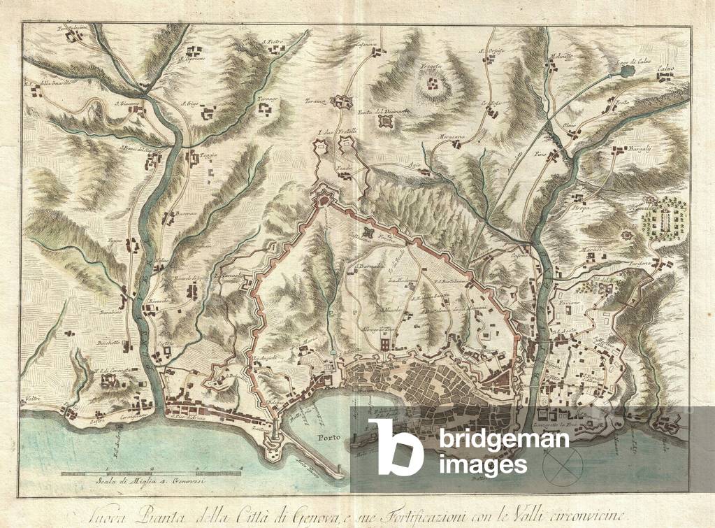 1800, Bardi Map of Genoa, Genova, Italy