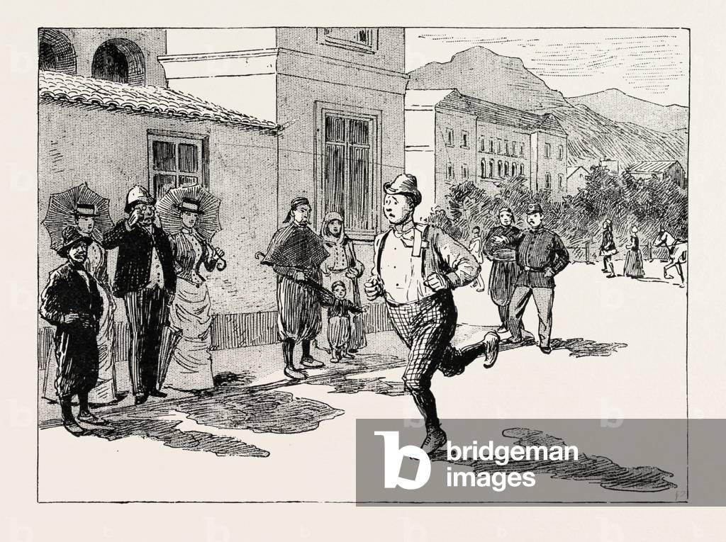A Morning Ride in Athens, Greece, and in This Sorry Plight, I Re-Enter Athens, and Make the Best of My Way to My Hotel, Encountering on the Way Thither, of Course, All My Most Valued Acquaintances, and Exalting Mirth and Interest on All Sides, Engraving 1890