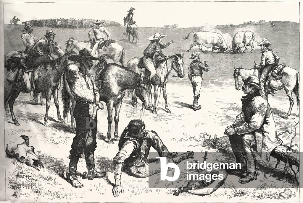 Among the Cow Boys, Cowboy, Cowboys, Western, Male, US, USA, America, United States, American, Engraving 1880
