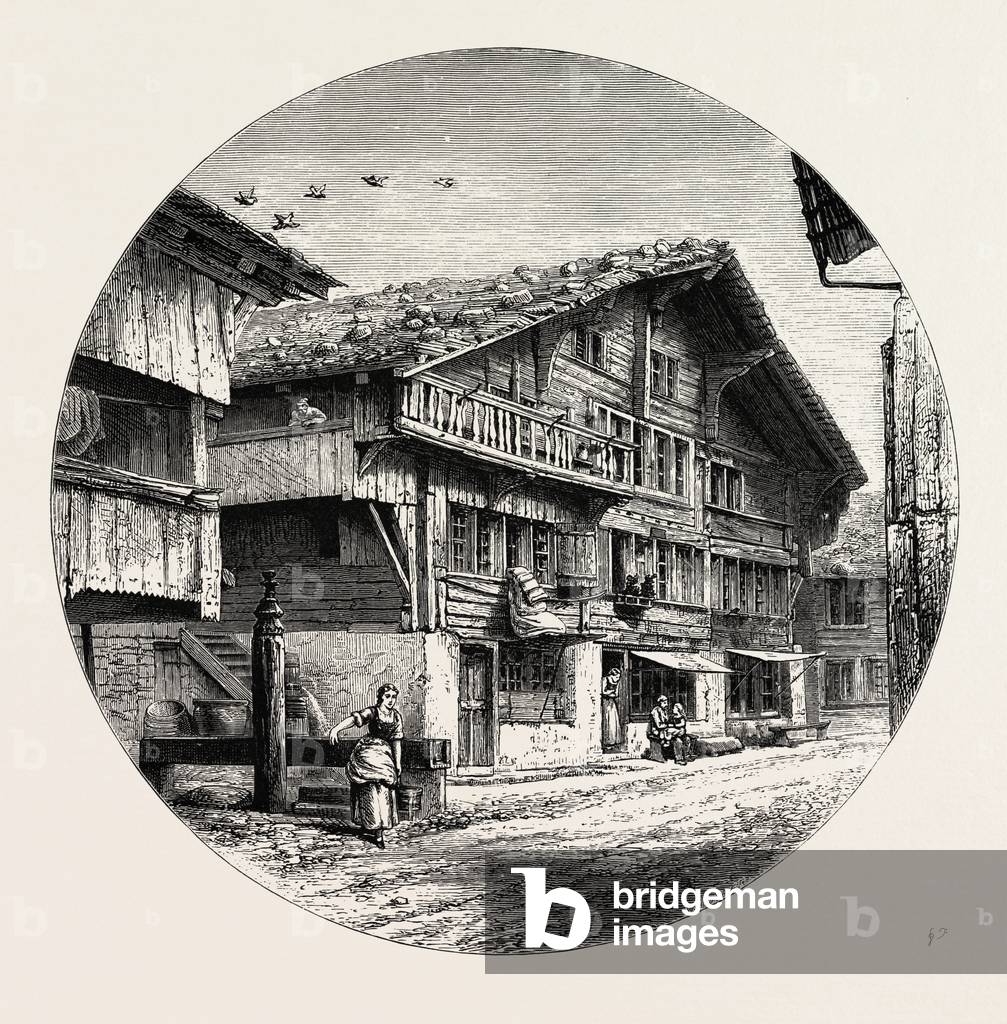 An Oberland Chalet, Bernese Oberland, Berner Oberland, Switzerland, 19th Century Engraving