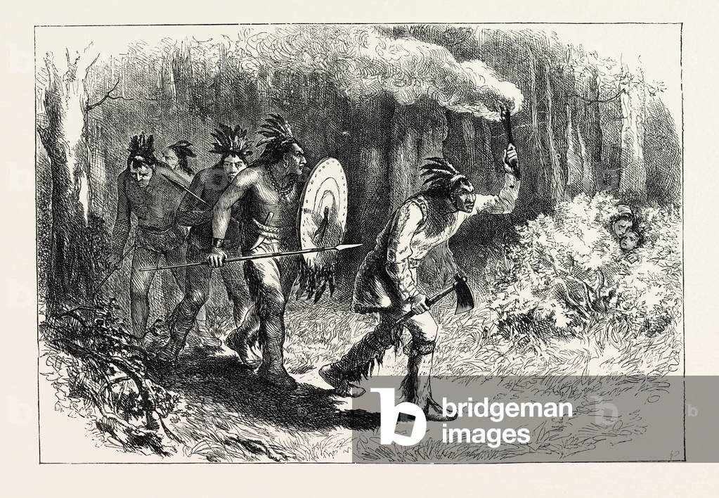 Tuscaroras Indians Tracking Fugitives, US, USA, 1870s Engraving
