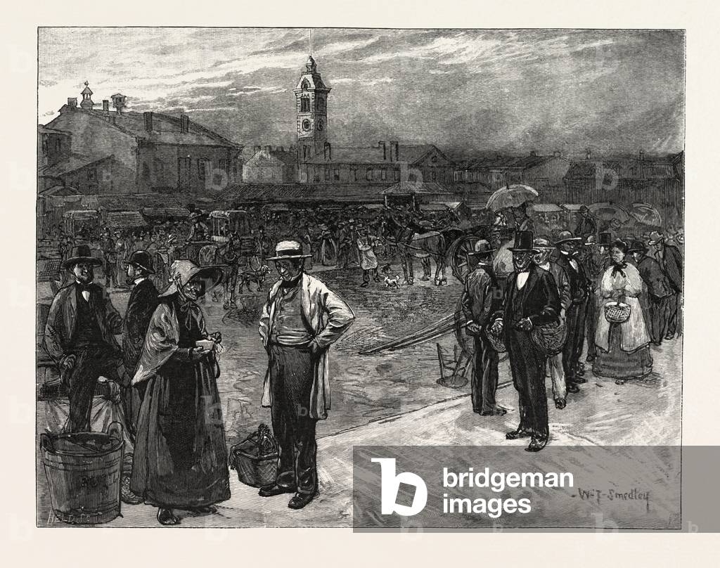 Market Day, Hamilton, Canada, Nineteenth Century Engraving