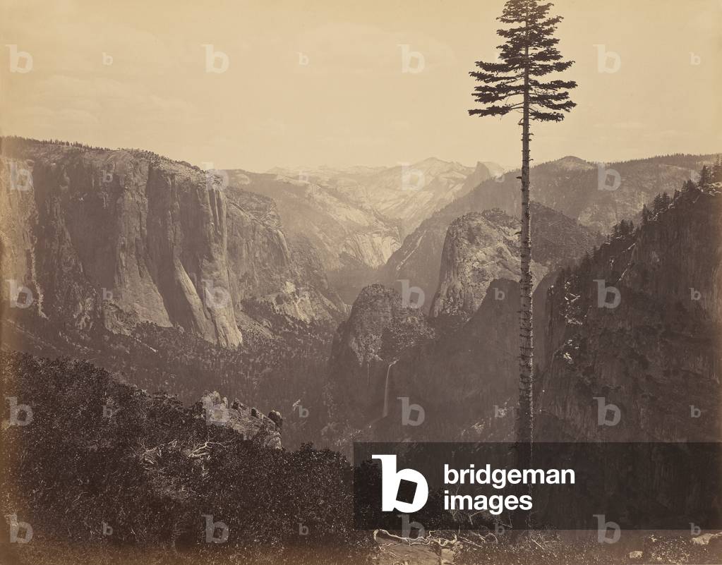 [Yosemite Valley from the Best General View]; Carleton Watkins, American, 1829 - 1916; Yosemite, California, United States, North America; 1866; Albumen silver print; Image: 41 x 52.2 cm (16 1/8 x 20 9/16 in.), Mount: 52.4 x 69.2 cm (20 5/8 x 27 1/4 in.) -