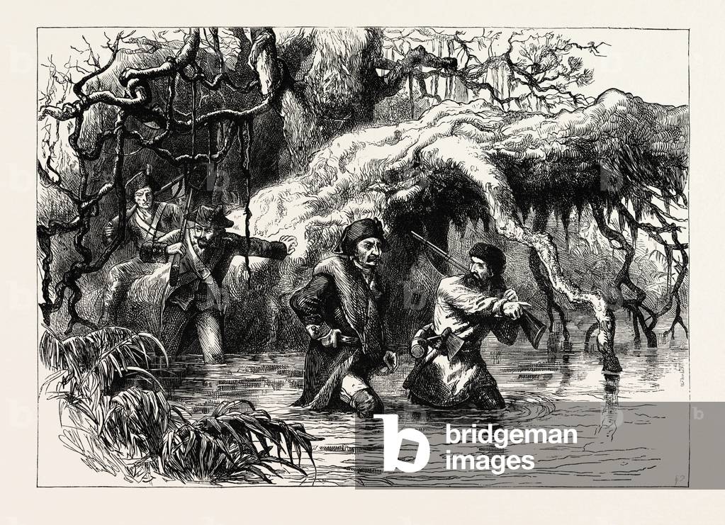Clarke and His Soldiers Crossing the Wabash,USA, 1870s Engraving