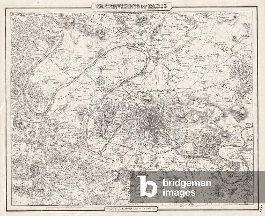 1857, Colton Map of Paris, France