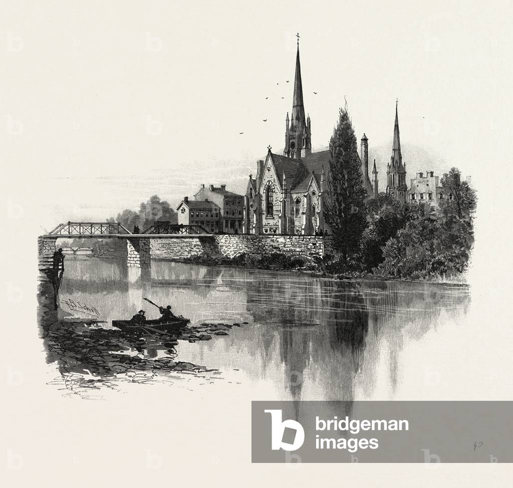 New Presbyterian Church, Galt, Canada, Nineteenth Century Engraving