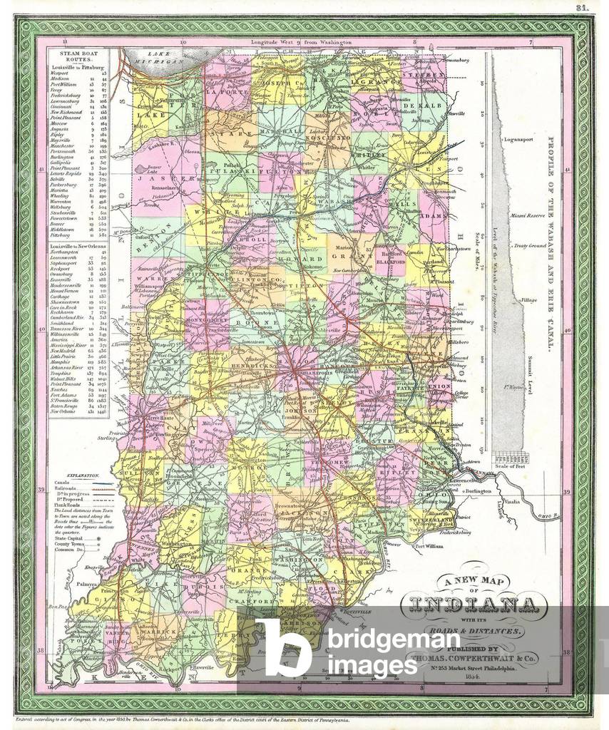 1850, Cowperthwait, Mitchell Map of Indiana