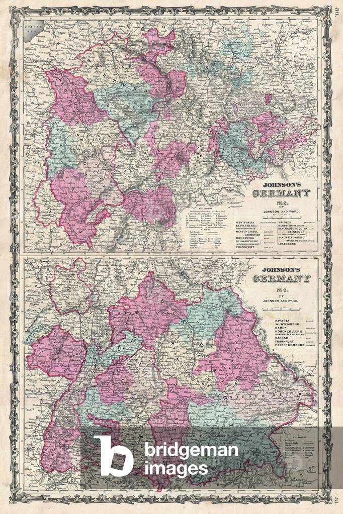 1862, Johnson Map of Western Germany, Bohemia, Westphalia, Luxemburg