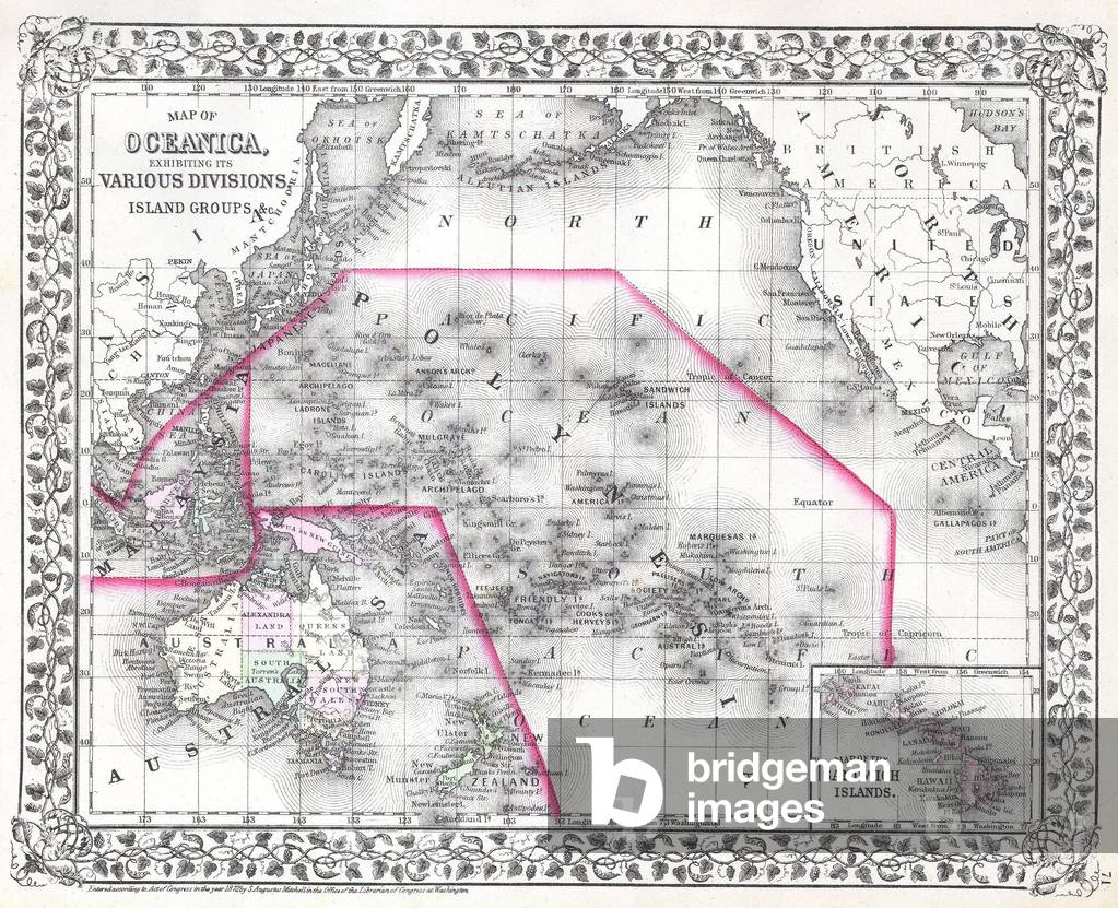 1874, Mitchell Map of Australia, Polynesia and Hawaii
