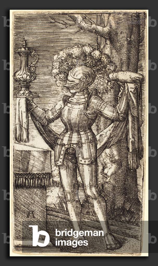 Chevalier en armure portant du pain et du vin - Albrecht Altdorfer (German, 1480 or before - 1538), Knight in Armour with Bread and Wine, c. 1512-1515, engraving