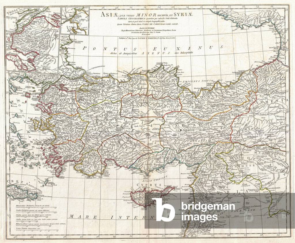 1794, Anville Mappa dell'Asia Minore nell'antichità, Turchia, Cipro, Siria