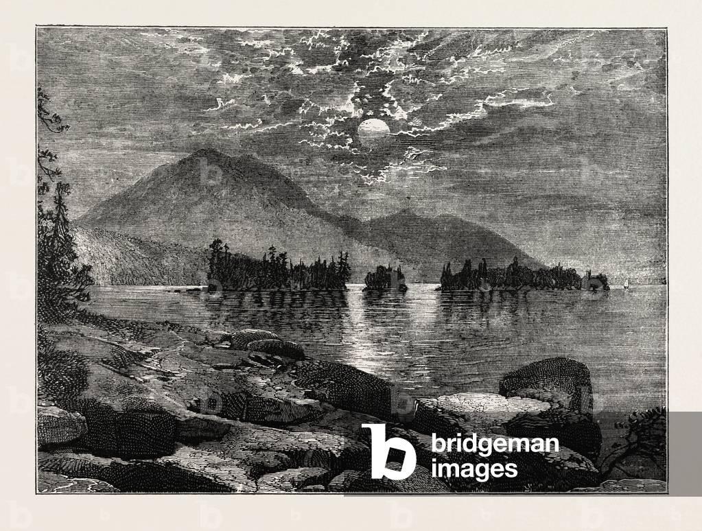 View on Lake George, North America, US, USA, 1870s Engraving