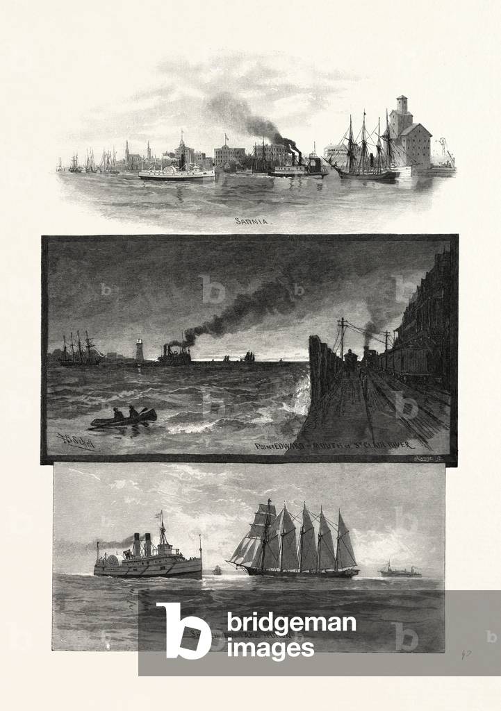 From Sarnia to Lake Huron, Point Edward, Mouth of St. Clair River, Canada, Nineteenth Century Engraving