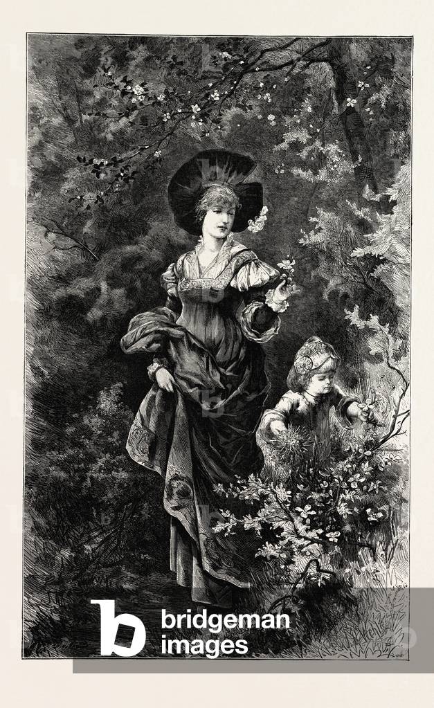 Mother and Child on a Walk, Engraving 1882