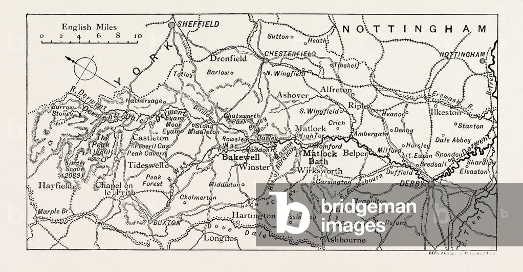 Map of the Course of the Derwent, UK