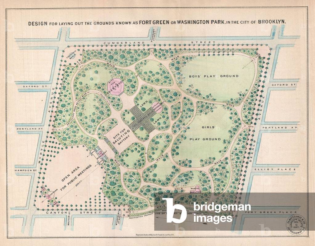 1868, Vaux and Olmstead Map of Fort Greene Park, Brooklyn, New York