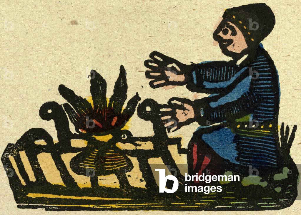 Illustration of English Tales Folk Tales and Ballads. A Man Warming His Hands at a Fire