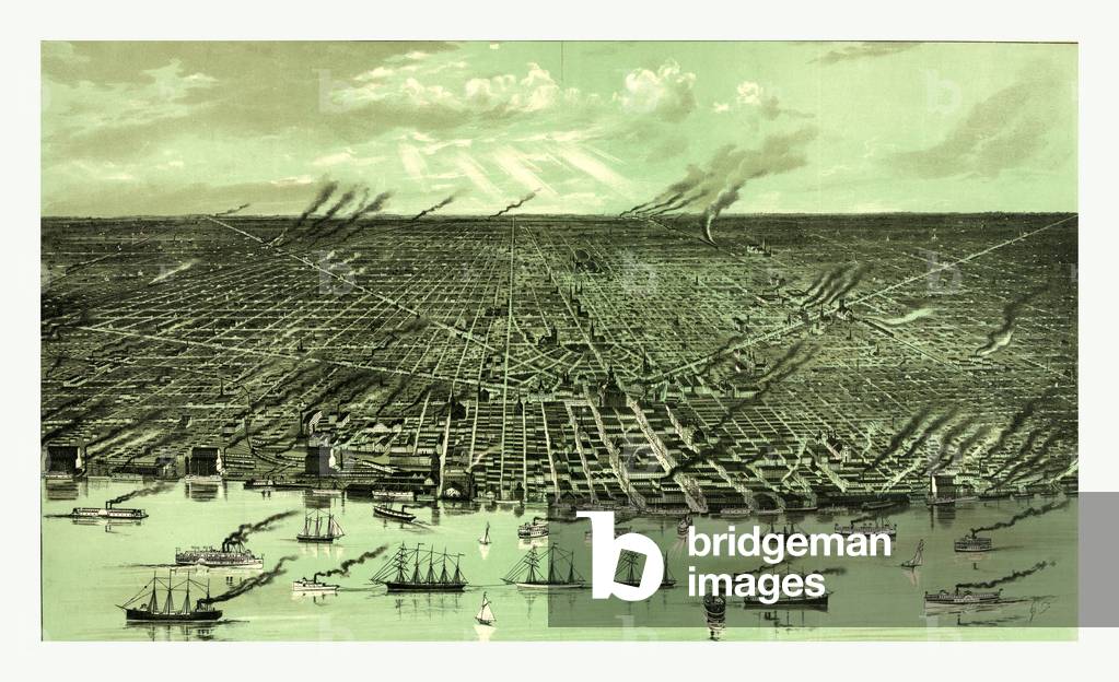 Birds Eye View Showing About Three Miles Square of the Central Portion of the City of Detroit, Michigan, US, USA, America