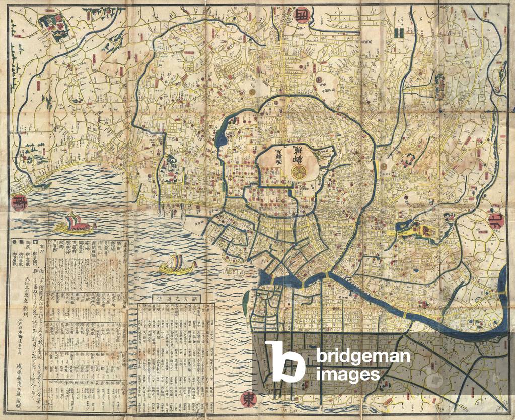 1849, Japanese Map of Edo or Tokyo, Japan