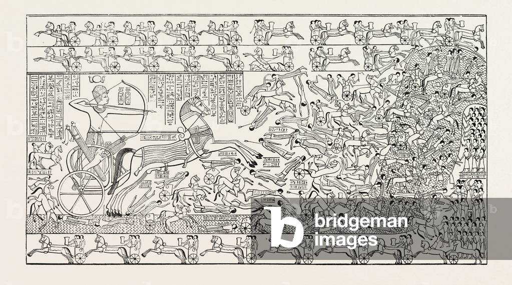 A Battle, From the Ramesseum. Egypt, Engraving 1879